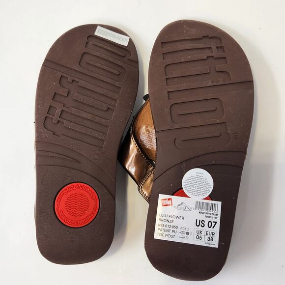 FitFlop LuLu Flower Bronze Brown Toe Post Wedge Sandal Women Size 7 Slip On New - Picture 8 of 8
